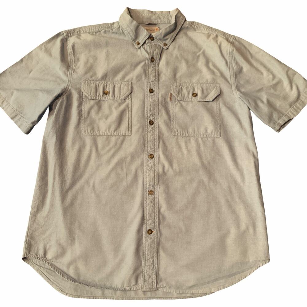 Carhartt blue short sleeve chambray button down shirt men's XL workwear gorpcore